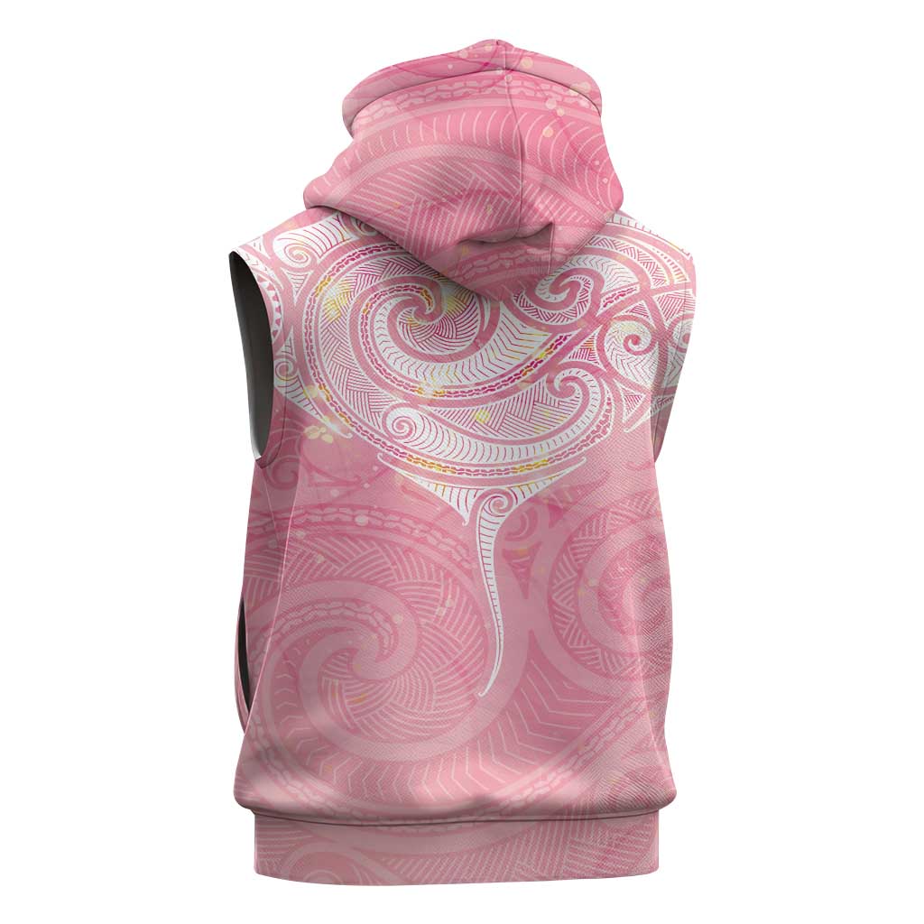 Breast Cancer Awareness Maori Aotearoa Sleeveless Zip Hoodie Manta Ray - Pink Glaze LT7 - Polynesian Pride