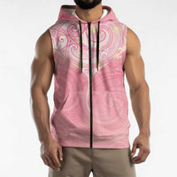 Breast Cancer Awareness Maori Aotearoa Sleeveless Zip Hoodie Manta Ray - Pink Glaze LT7 - Polynesian Pride