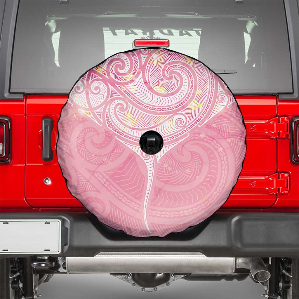 Breast Cancer Awareness Maori Aotearoa Spare Tire Cover Manta Ray - Pink Glaze LT7 - Polynesian Pride