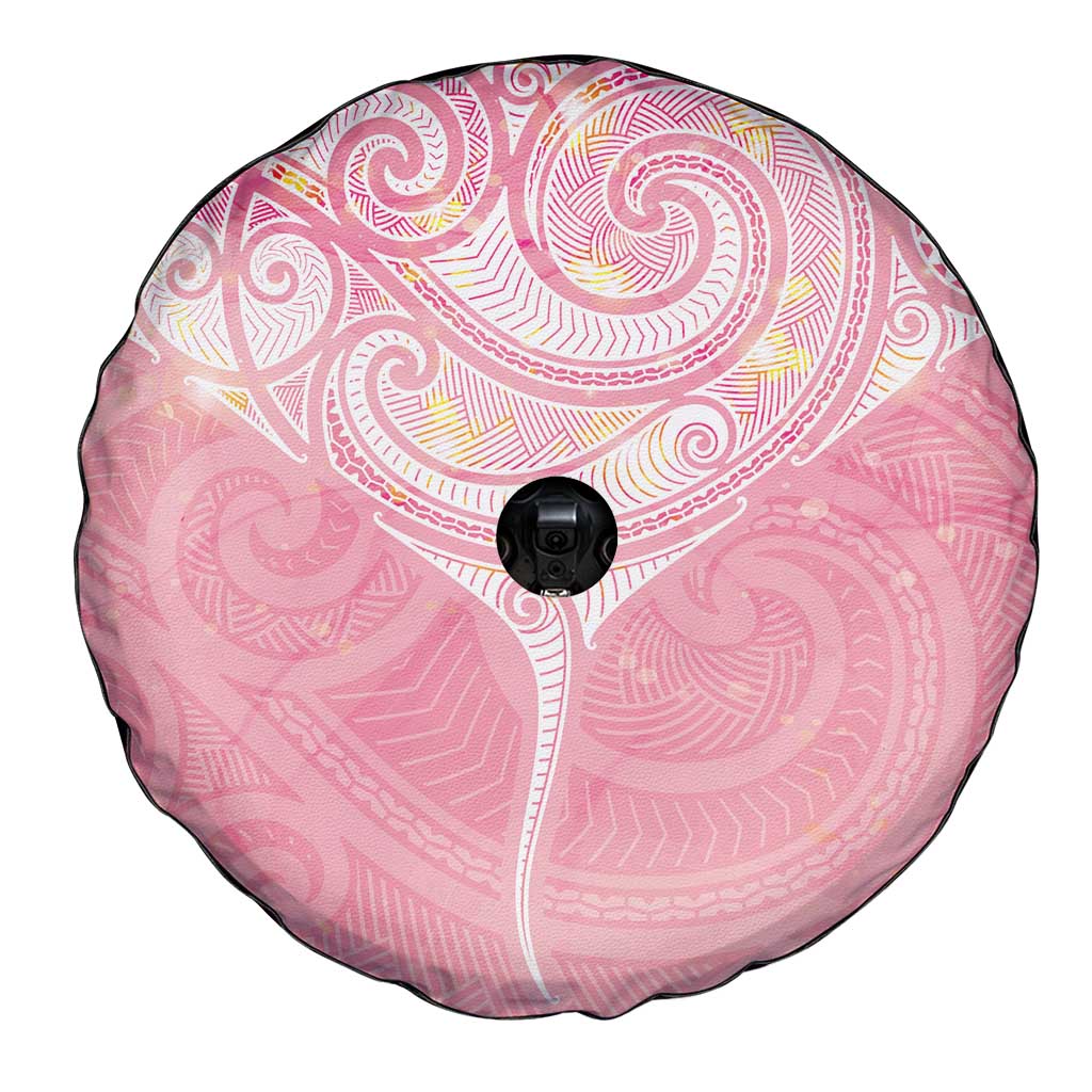 Breast Cancer Awareness Maori Aotearoa Spare Tire Cover Manta Ray - Pink Glaze LT7 - Polynesian Pride