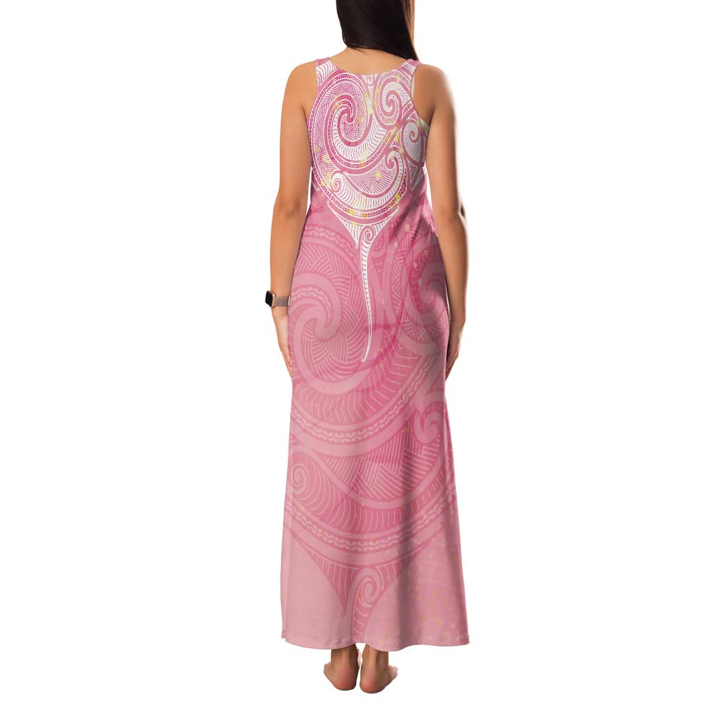 Breast Cancer Awareness Maori Aotearoa Tank Maxi Dress Manta Ray - Pink Glaze LT7 - Polynesian Pride