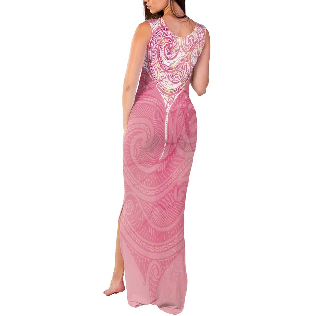 Breast Cancer Awareness Maori Aotearoa Tank Maxi Dress Manta Ray - Pink Glaze LT7 - Polynesian Pride