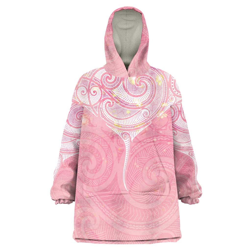 Breast Cancer Awareness Maori Aotearoa Wearable Blanket Hoodie Manta Ray - Pink Glaze LT7 One Size Pink - Polynesian Pride