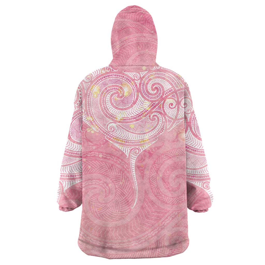 Breast Cancer Awareness Maori Aotearoa Wearable Blanket Hoodie Manta Ray - Pink Glaze LT7 - Polynesian Pride