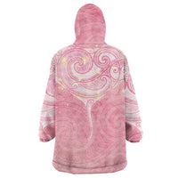Breast Cancer Awareness Maori Aotearoa Wearable Blanket Hoodie Manta Ray - Pink Glaze LT7 - Polynesian Pride