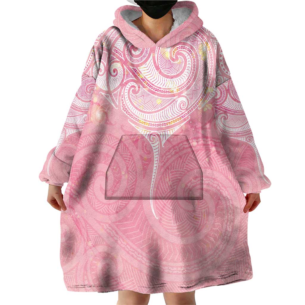 Breast Cancer Awareness Maori Aotearoa Wearable Blanket Hoodie Manta Ray - Pink Glaze LT7 - Polynesian Pride