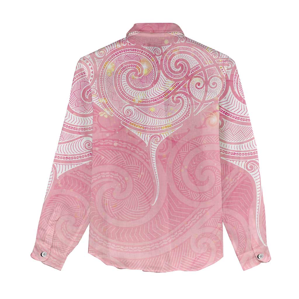 Breast Cancer Awareness Maori Aotearoa Women Casual Shirt Manta Ray - Pink Glaze - Polynesian Pride