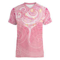 Breast Cancer Awareness Maori Aotearoa Women V-Neck T-Shirt Manta Ray - Pink Glaze LT7 Female Pink - Polynesian Pride