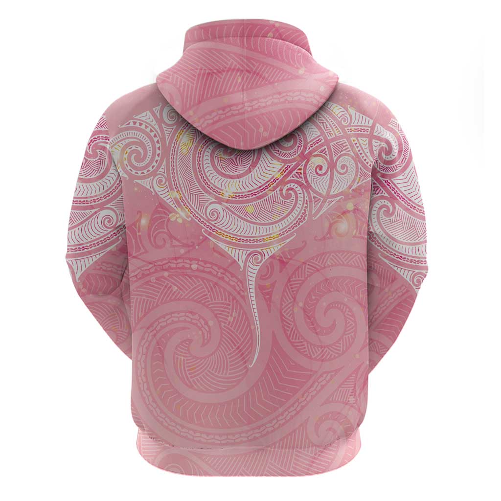 Breast Cancer Awareness Maori Aotearoa Zip Hoodie Manta Ray - Pink Glaze LT7 - Polynesian Pride
