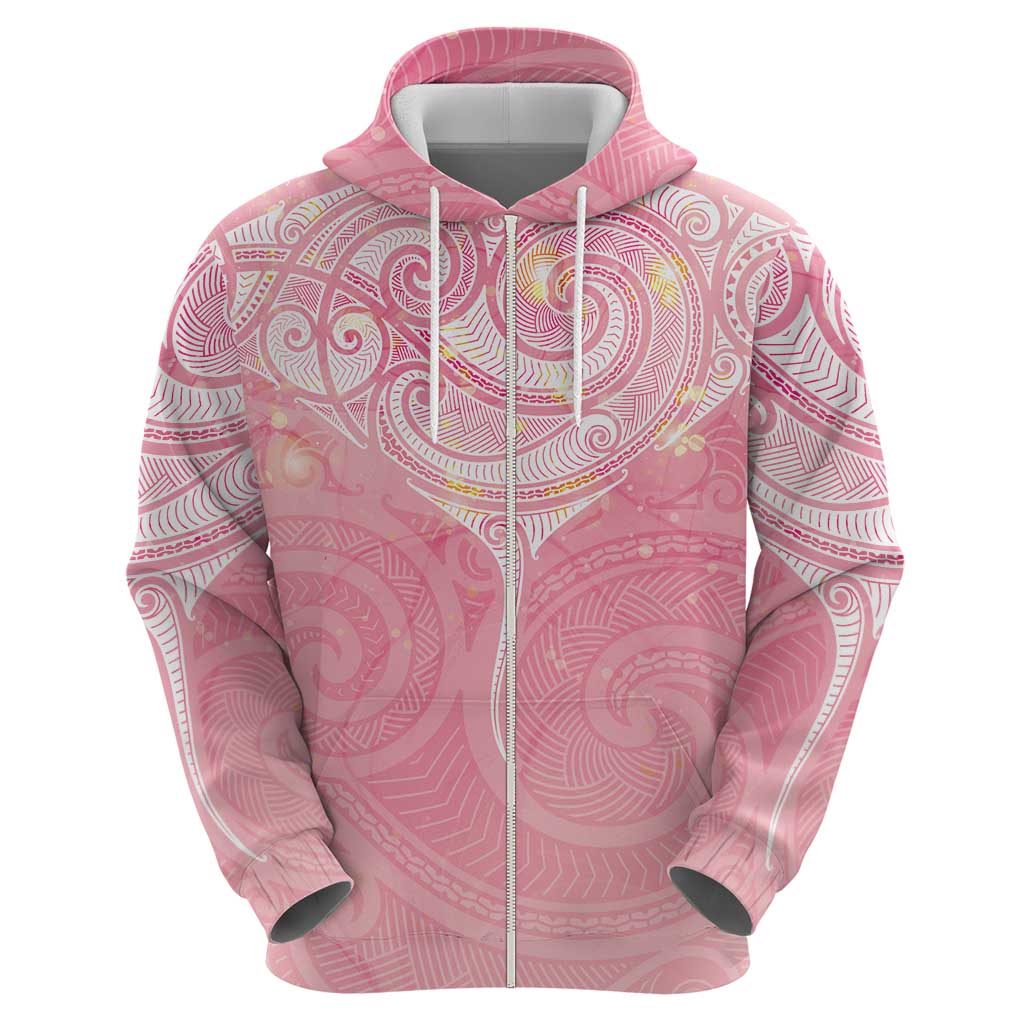Breast Cancer Awareness Maori Aotearoa Zip Hoodie Manta Ray - Pink Glaze LT7 - Polynesian Pride