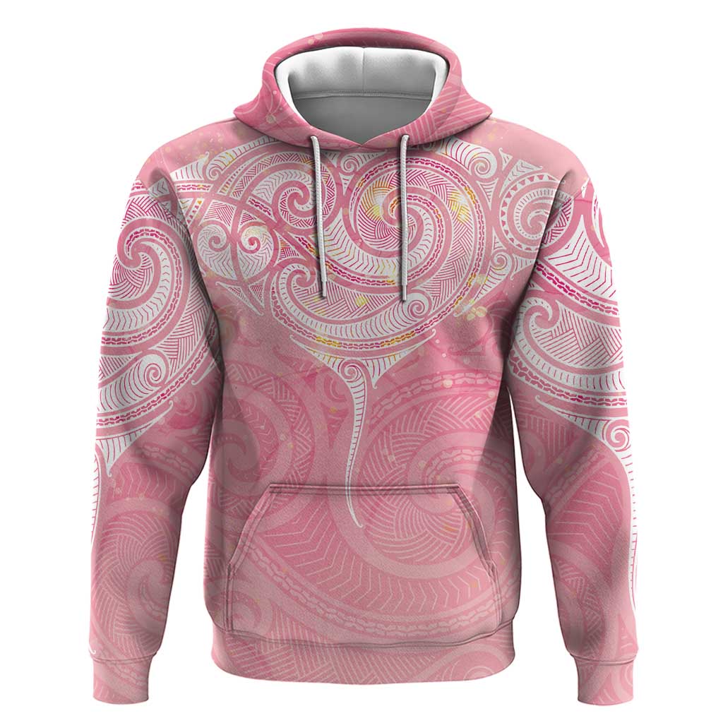 Breast Cancer Awareness Maori Aotearoa Zip Hoodie Manta Ray - Pink Glaze LT7 Pullover Hoodie Pink - Polynesian Pride