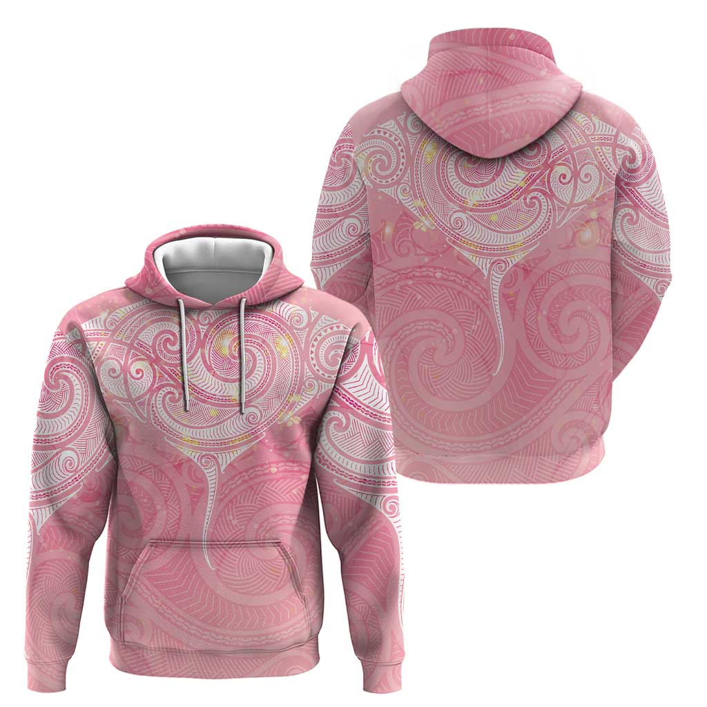 Breast Cancer Awareness Maori Aotearoa Zip Hoodie Manta Ray - Pink Glaze LT7 - Polynesian Pride