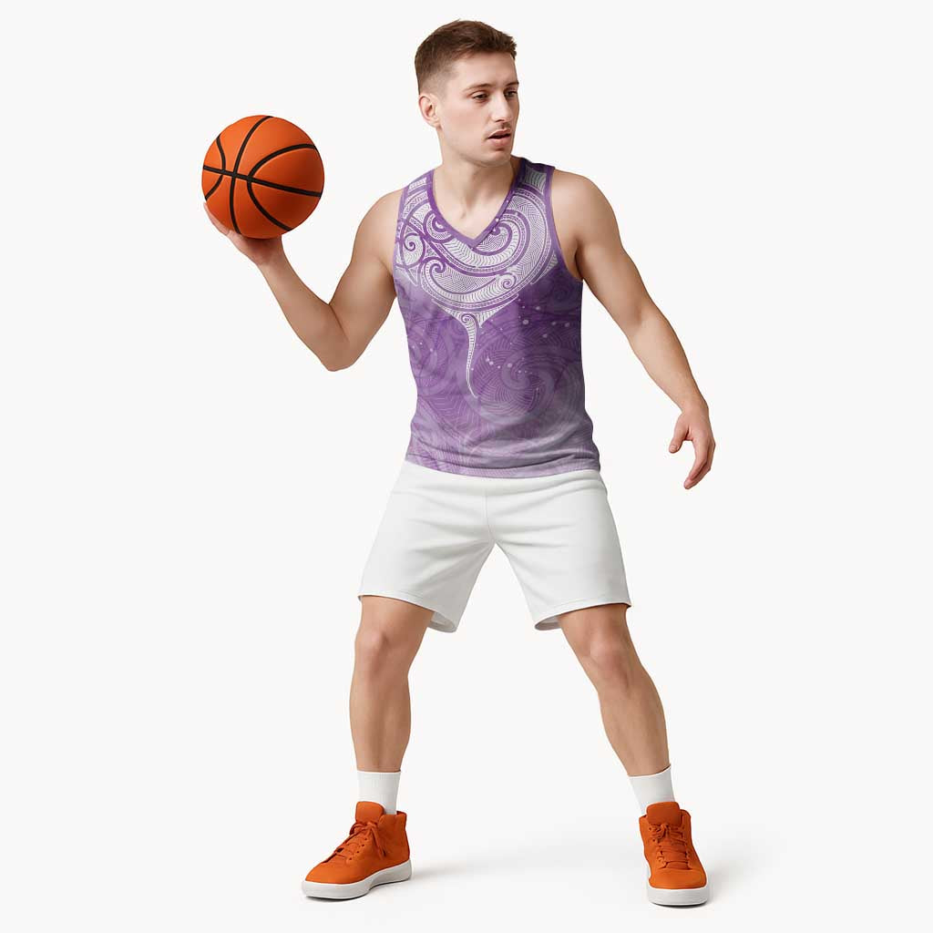 Epilepsy Awareness Maori Aotearoa Basketball Jersey Manta Ray - Purple Glaze - Polynesian Pride