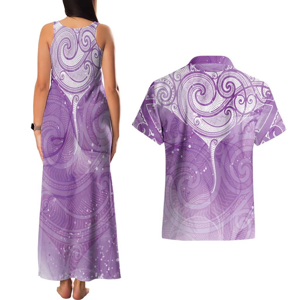 Epilepsy Awareness Maori Aotearoa Couples Matching Tank Maxi Dress and Hawaiian Shirt Manta Ray - Purple Glaze LT7 - Polynesian Pride