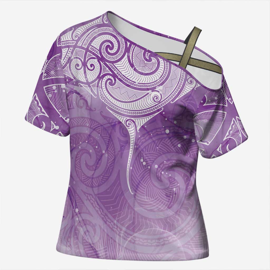Epilepsy Awareness Maori Aotearoa Cross Shoulder Shirt Manta Ray - Purple Glaze - Polynesian Pride