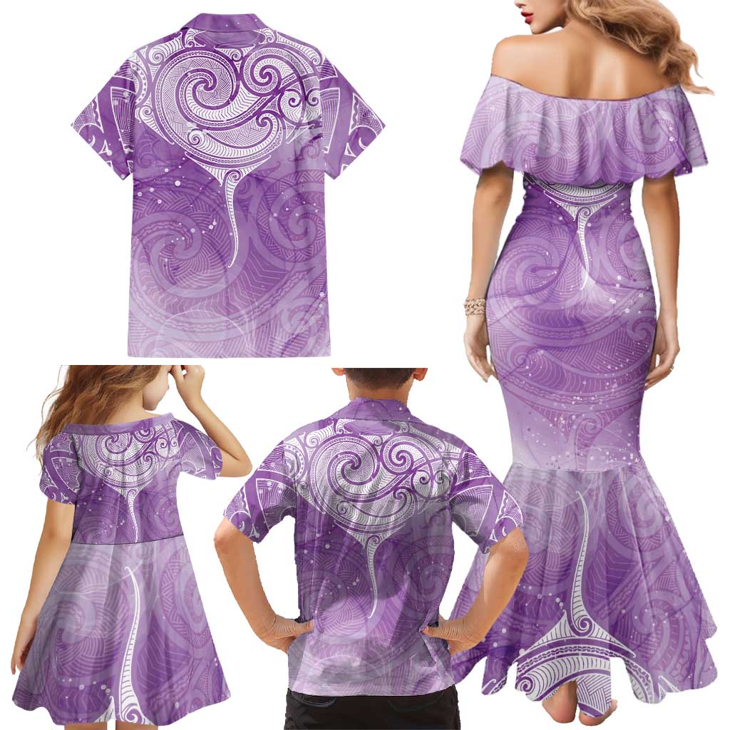 Epilepsy Awareness Maori Aotearoa Family Matching Mermaid Dress and Hawaiian Shirt Manta Ray - Purple Glaze LT7 - Polynesian Pride