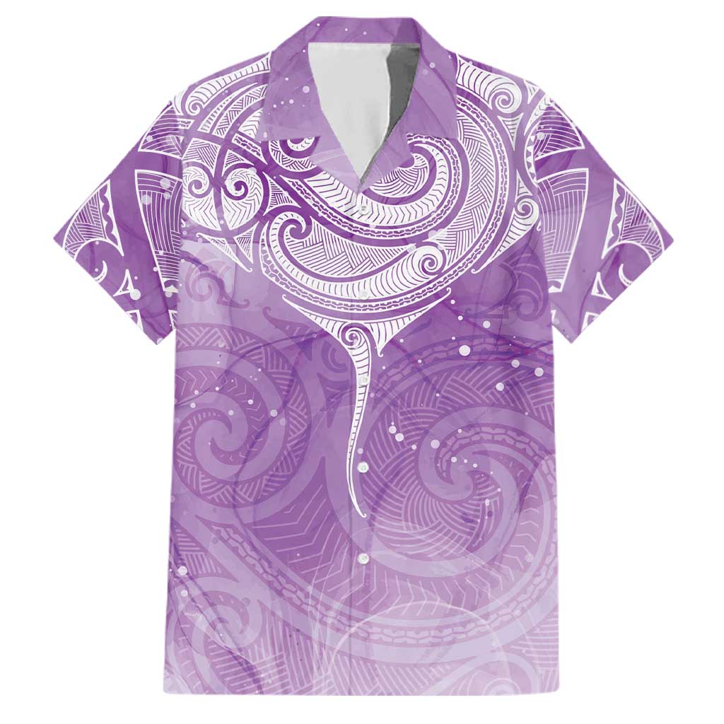 Epilepsy Awareness Maori Aotearoa Family Matching Off The Shoulder Long Sleeve Dress and Hawaiian Shirt Manta Ray - Purple Glaze LT7 Dad's Shirt - Short Sleeve Purple - Polynesian Pride