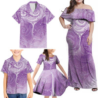 Epilepsy Awareness Maori Aotearoa Family Matching Off Shoulder Maxi Dress and Hawaiian Shirt Manta Ray - Purple Glaze LT7 - Polynesian Pride