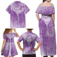 Epilepsy Awareness Maori Aotearoa Family Matching Off Shoulder Maxi Dress and Hawaiian Shirt Manta Ray - Purple Glaze LT7 - Polynesian Pride