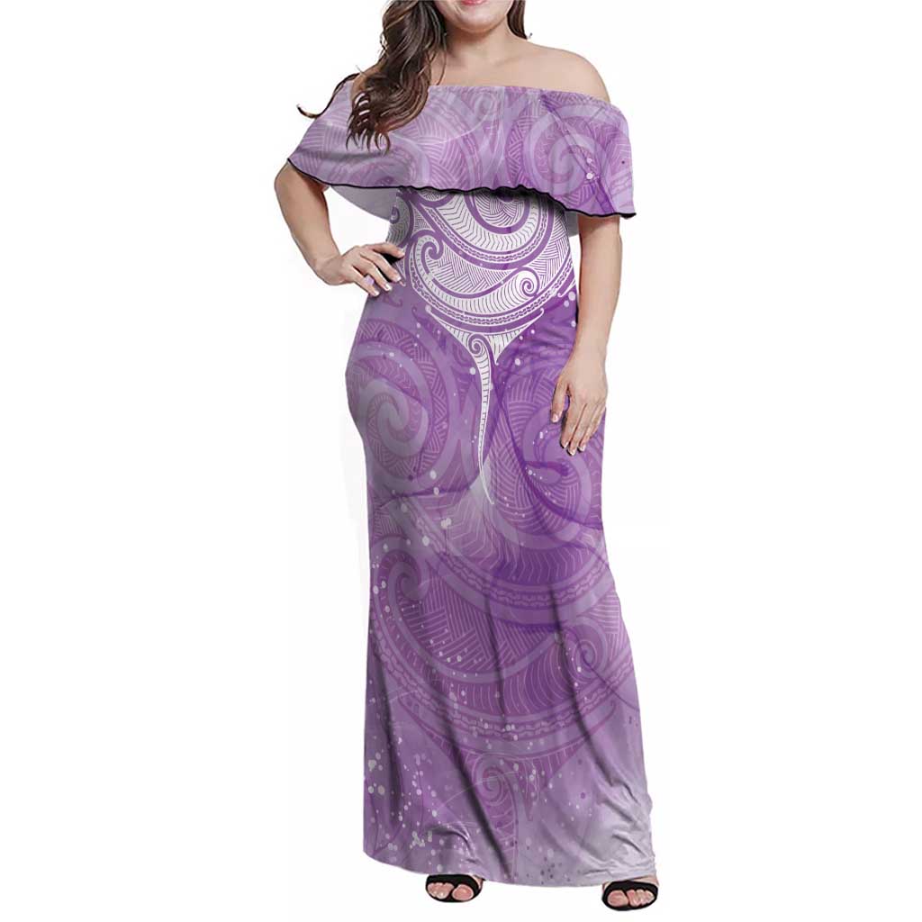 Epilepsy Awareness Maori Aotearoa Family Matching Off Shoulder Maxi Dress and Hawaiian Shirt Manta Ray - Purple Glaze LT7 Purple - Polynesian Pride