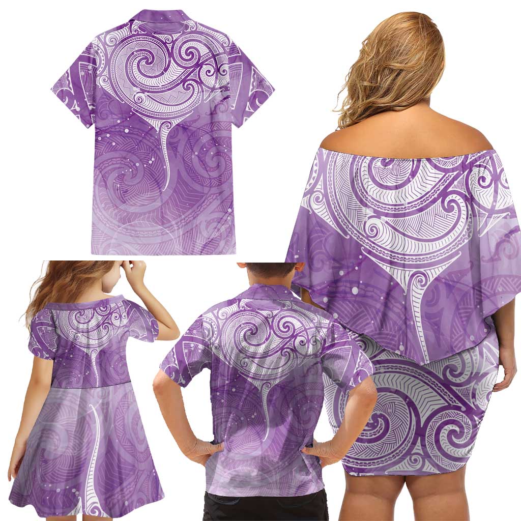Epilepsy Awareness Maori Aotearoa Family Matching Off Shoulder Short Dress and Hawaiian Shirt Manta Ray - Purple Glaze LT7 - Polynesian Pride