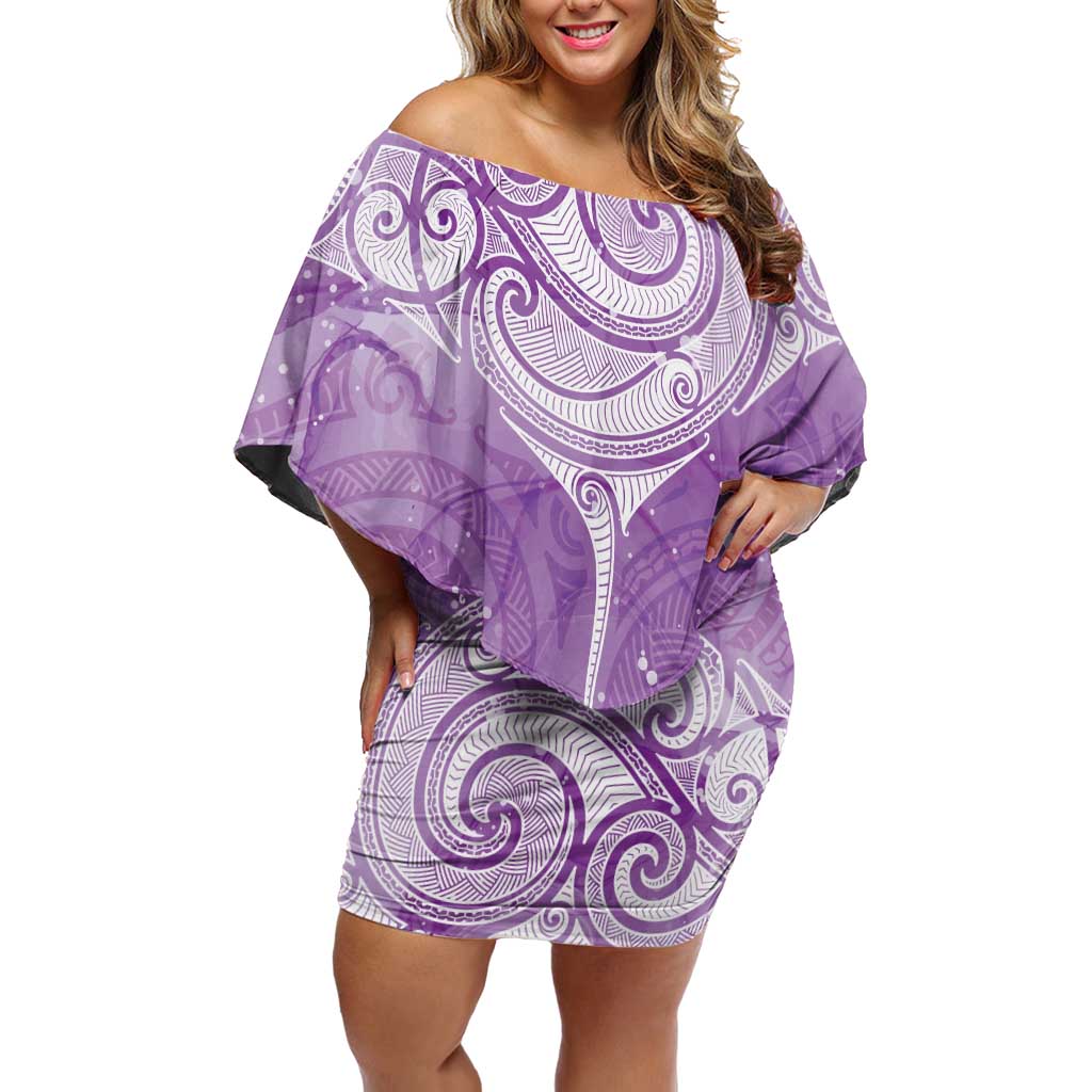 Epilepsy Awareness Maori Aotearoa Family Matching Off Shoulder Short Dress and Hawaiian Shirt Manta Ray - Purple Glaze LT7 Purple - Polynesian Pride