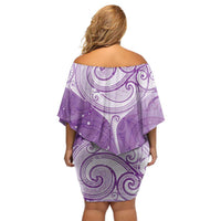 Epilepsy Awareness Maori Aotearoa Family Matching Off Shoulder Short Dress and Hawaiian Shirt Manta Ray - Purple Glaze LT7 - Polynesian Pride