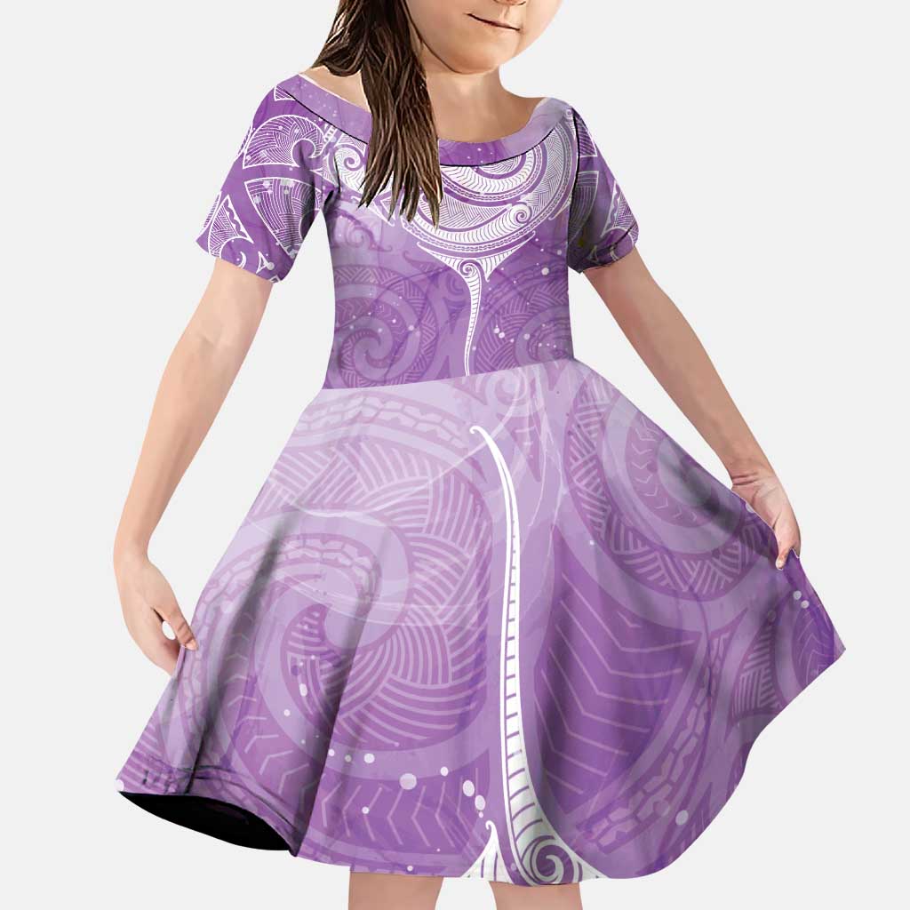 Epilepsy Awareness Maori Aotearoa Family Matching Puletasi and Hawaiian Shirt Manta Ray - Purple Glaze LT7 Daughter's Dress Purple - Polynesian Pride