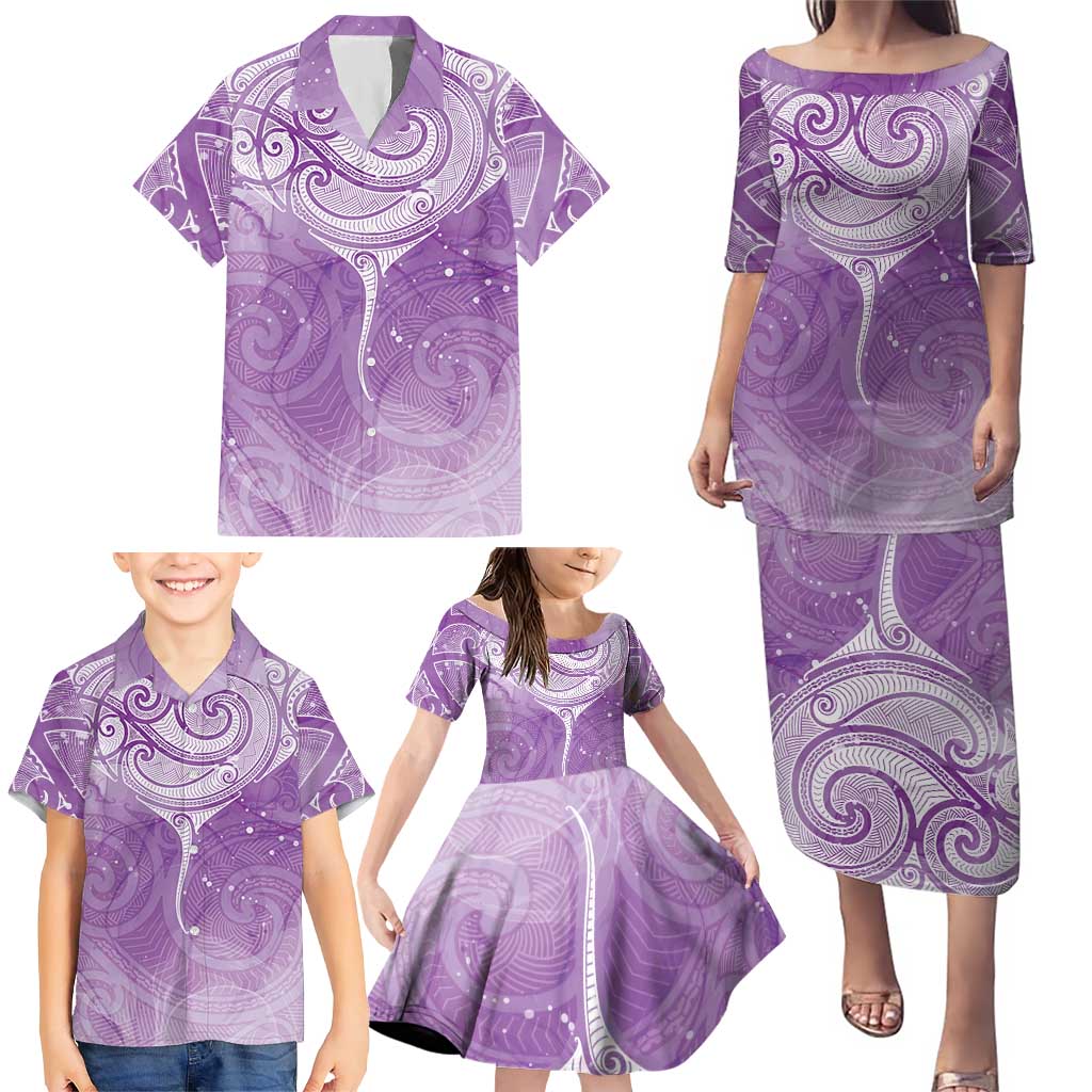 Epilepsy Awareness Maori Aotearoa Family Matching Puletasi and Hawaiian Shirt Manta Ray - Purple Glaze LT7 - Polynesian Pride