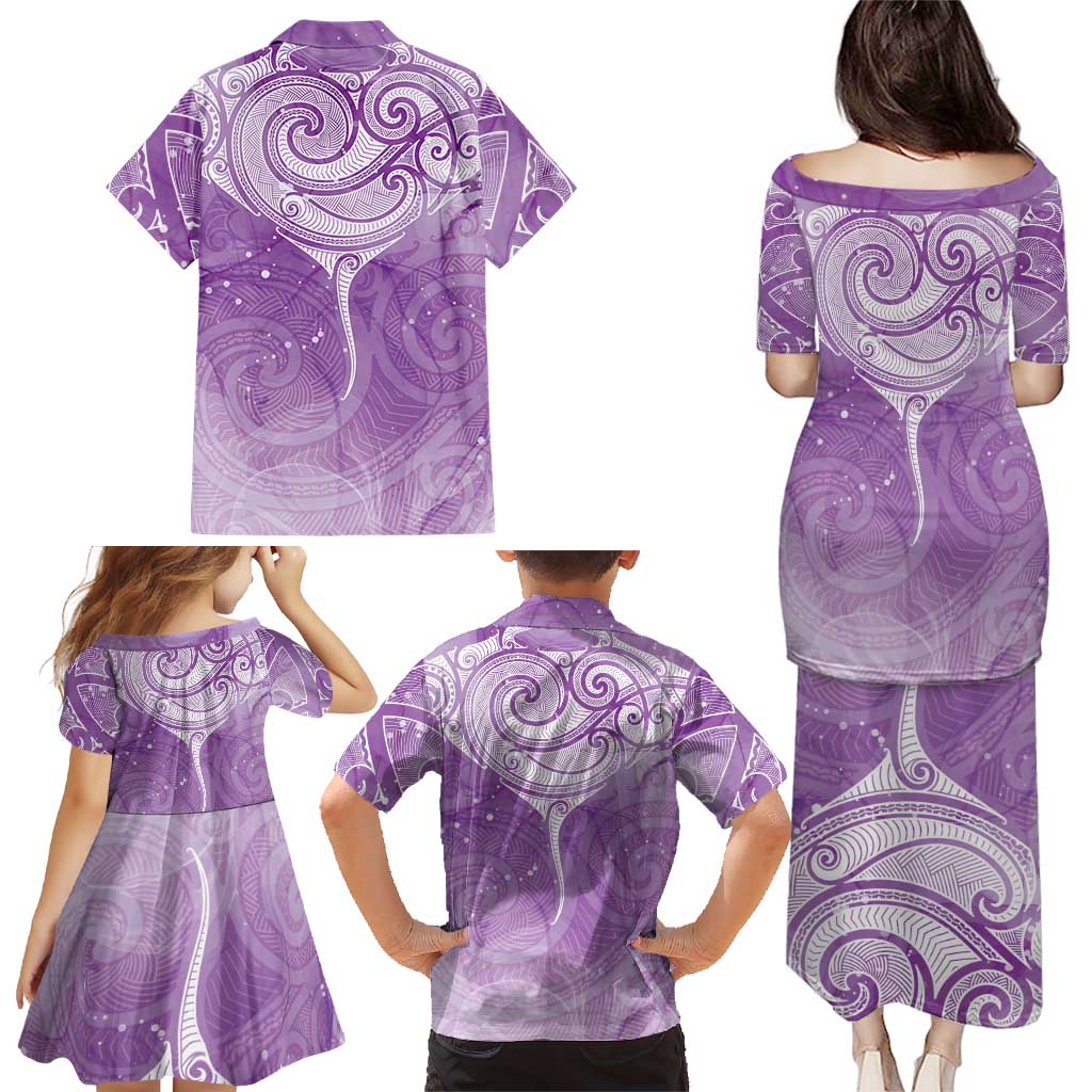Epilepsy Awareness Maori Aotearoa Family Matching Puletasi and Hawaiian Shirt Manta Ray - Purple Glaze LT7 - Polynesian Pride