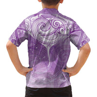 Epilepsy Awareness Maori Aotearoa Family Matching Short Sleeve Bodycon Dress and Hawaiian Shirt Manta Ray - Purple Glaze LT7 - Polynesian Pride