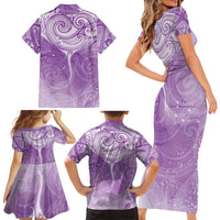 Epilepsy Awareness Maori Aotearoa Family Matching Short Sleeve Bodycon Dress and Hawaiian Shirt Manta Ray - Purple Glaze LT7 - Polynesian Pride