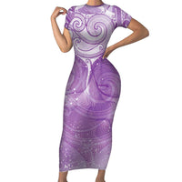 Epilepsy Awareness Maori Aotearoa Family Matching Short Sleeve Bodycon Dress and Hawaiian Shirt Manta Ray - Purple Glaze LT7 Purple - Polynesian Pride