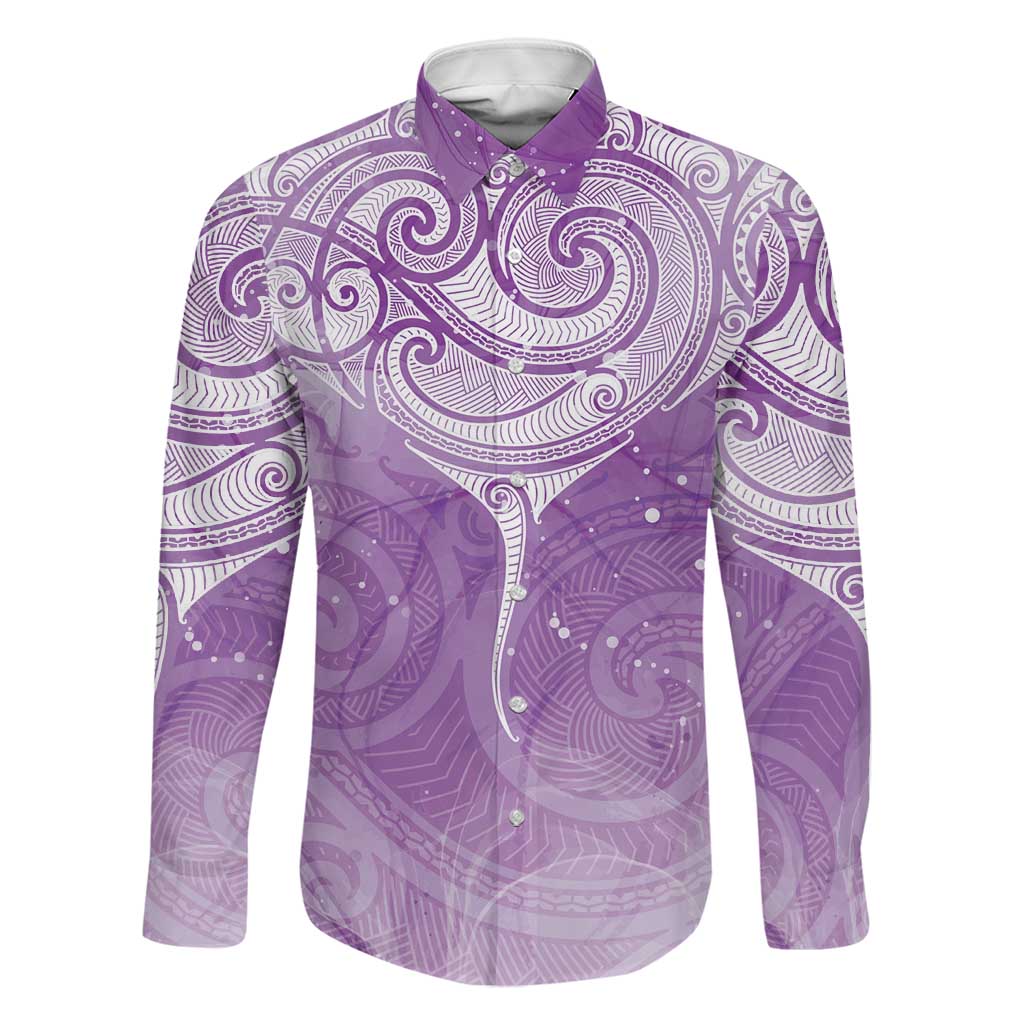 Epilepsy Awareness Maori Aotearoa Family Matching Summer Maxi Dress and Hawaiian Shirt Manta Ray - Purple Glaze LT7 Dad's Shirt - Long Sleeve Purple - Polynesian Pride