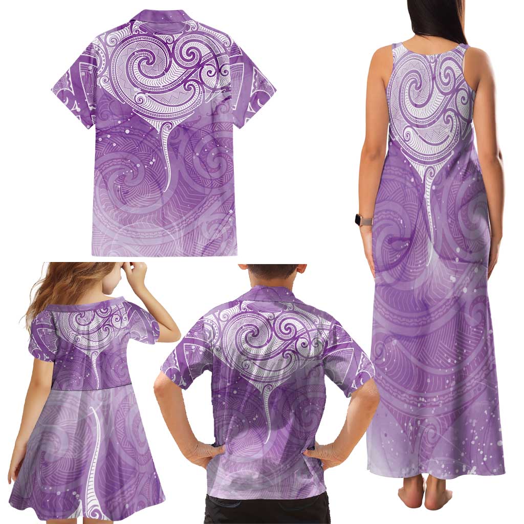 Epilepsy Awareness Maori Aotearoa Family Matching Tank Maxi Dress and Hawaiian Shirt Manta Ray - Purple Glaze LT7 - Polynesian Pride