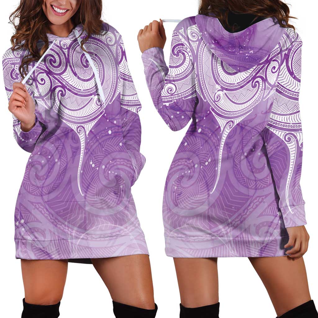 Epilepsy Awareness Maori Aotearoa Hoodie Dress Manta Ray - Purple Glaze LT7 - Polynesian Pride
