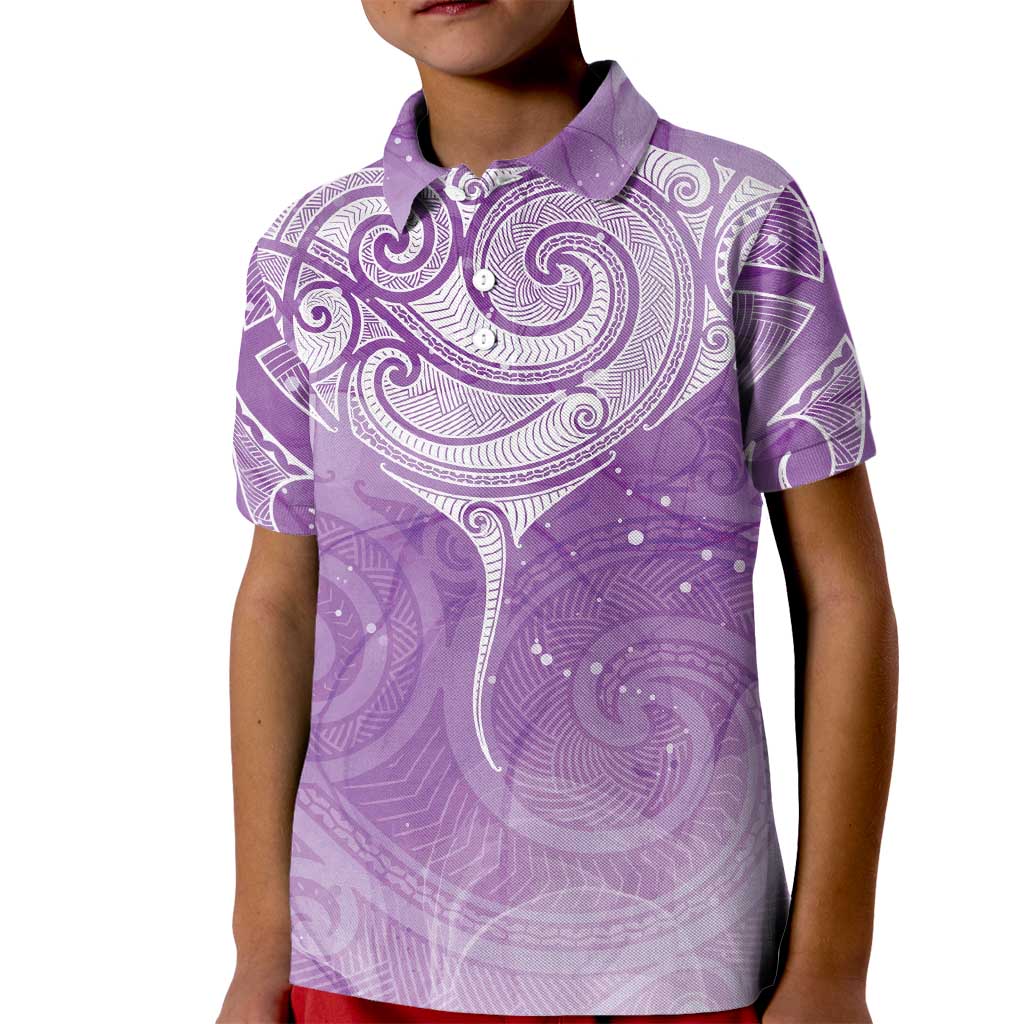 Epilepsy Awareness Maori Aotearoa Kid Polo Shirt Manta Ray - Purple Glaze - Polynesian Pride