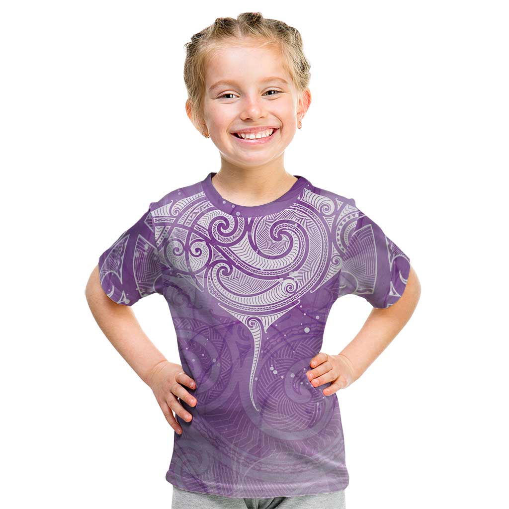 Epilepsy Awareness Maori Aotearoa Kid T Shirt Manta Ray - Purple Glaze - Polynesian Pride