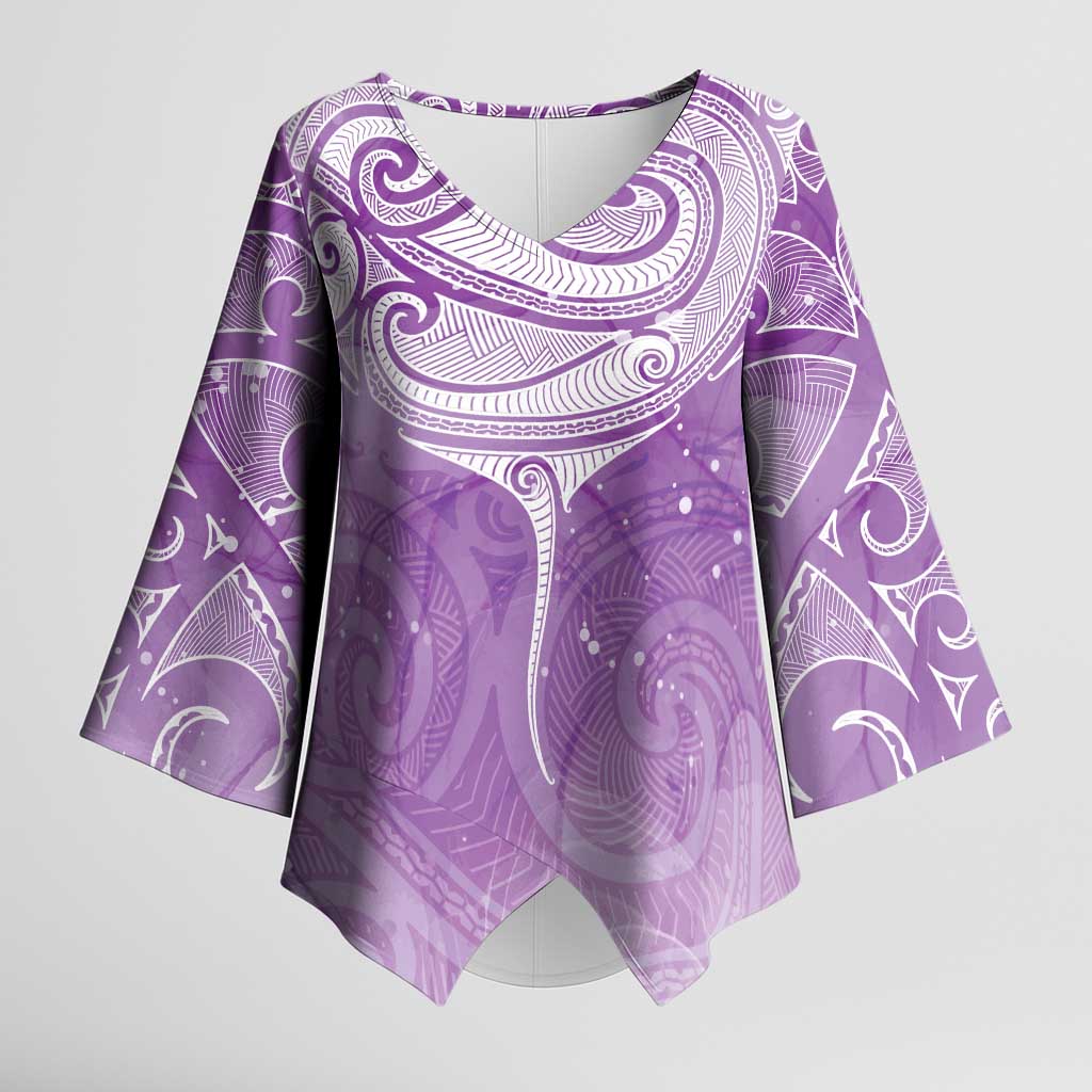 Epilepsy Awareness Maori Aotearoa Kimono Sleeve Blouse Manta Ray - Purple Glaze LT7 Female Purple - Polynesian Pride