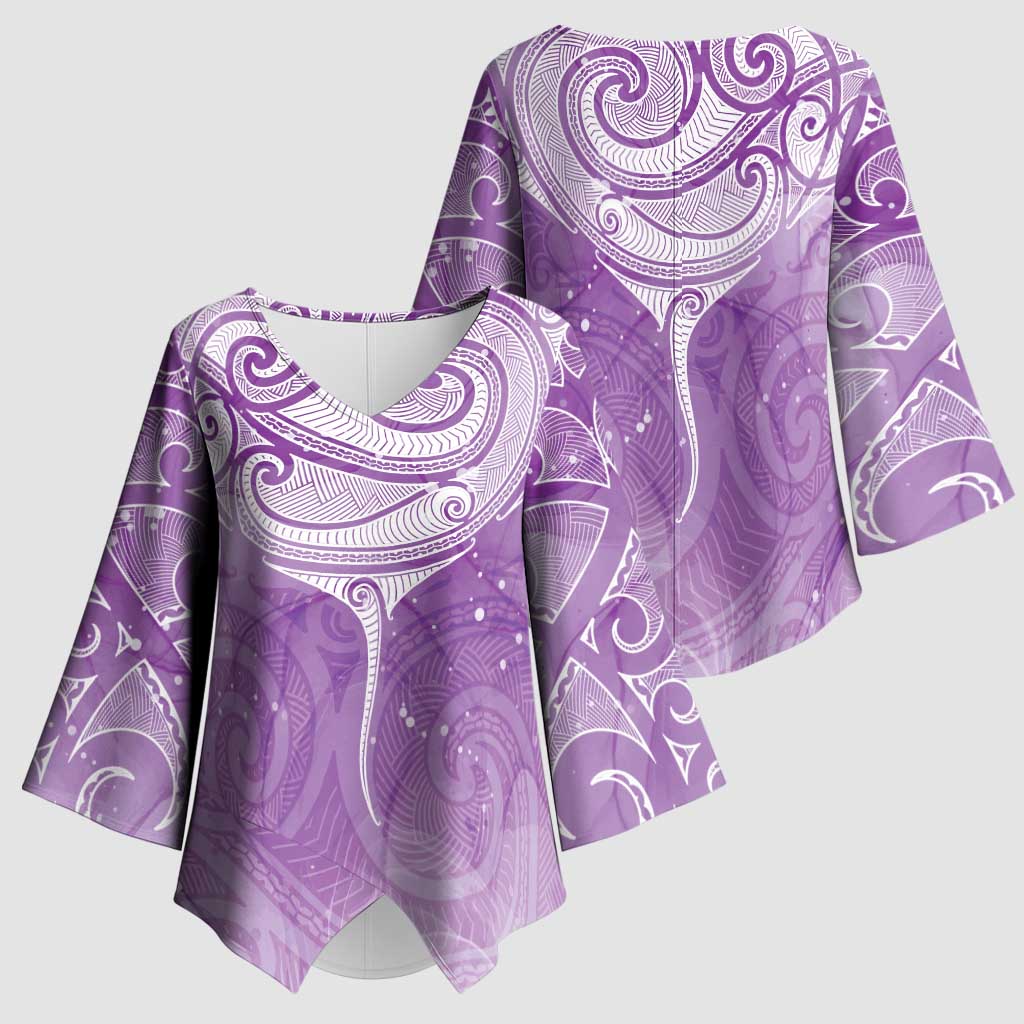 Epilepsy Awareness Maori Aotearoa Kimono Sleeve Blouse Manta Ray - Purple Glaze LT7 - Polynesian Pride