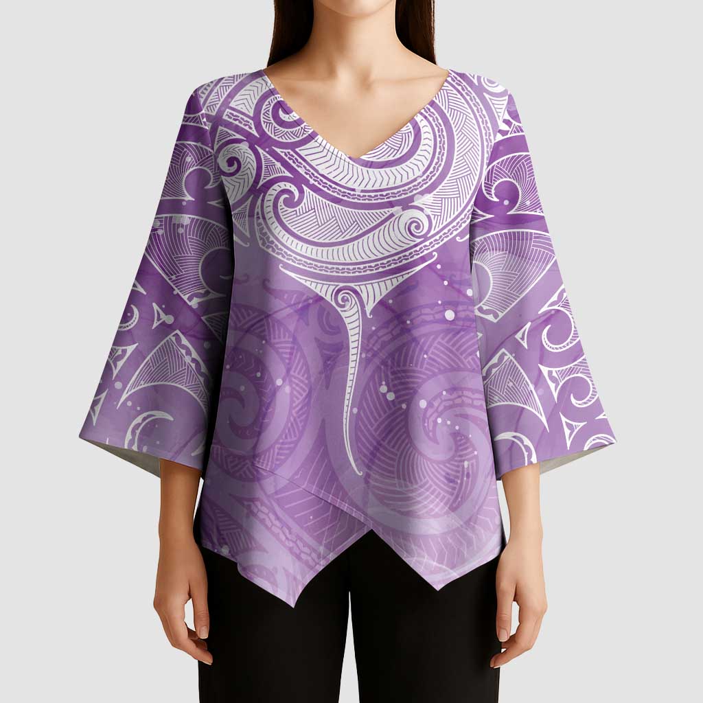 Epilepsy Awareness Maori Aotearoa Kimono Sleeve Blouse Manta Ray - Purple Glaze LT7 - Polynesian Pride