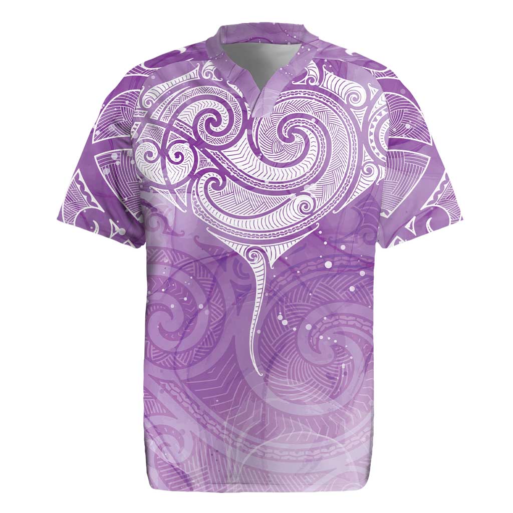 Epilepsy Awareness Maori Aotearoa Rugby Jersey Manta Ray - Purple Glaze - Polynesian Pride
