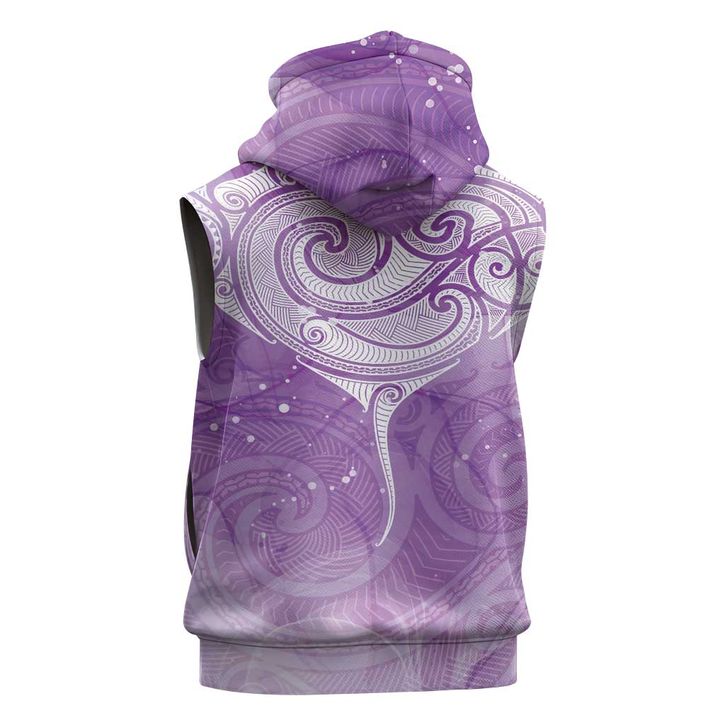 Epilepsy Awareness Maori Aotearoa Sleeveless Hoodie Manta Ray - Purple Glaze - Polynesian Pride