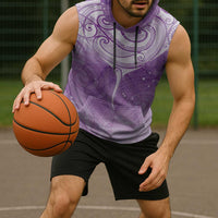 Epilepsy Awareness Maori Aotearoa Sleeveless Hoodie Manta Ray - Purple Glaze - Polynesian Pride