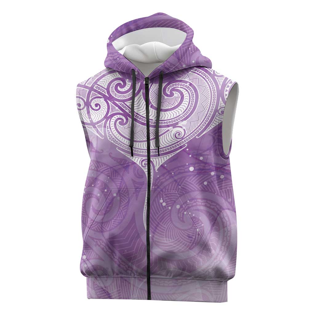 Epilepsy Awareness Maori Aotearoa Sleeveless Zip Hoodie Manta Ray - Purple Glaze - Polynesian Pride