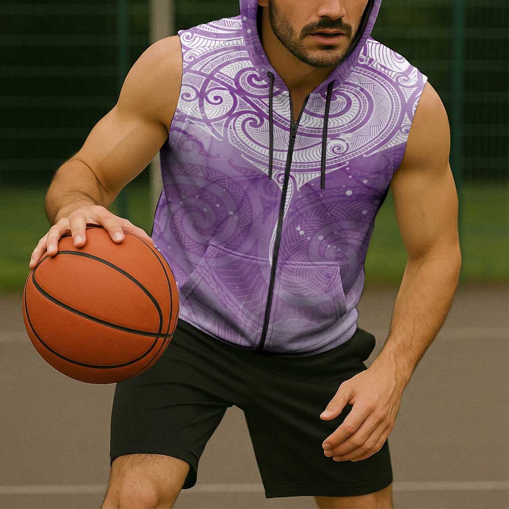 Epilepsy Awareness Maori Aotearoa Sleeveless Zip Hoodie Manta Ray - Purple Glaze - Polynesian Pride
