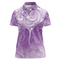 Epilepsy Awareness Maori Aotearoa Women Polo Shirt Manta Ray - Purple Glaze - Polynesian Pride