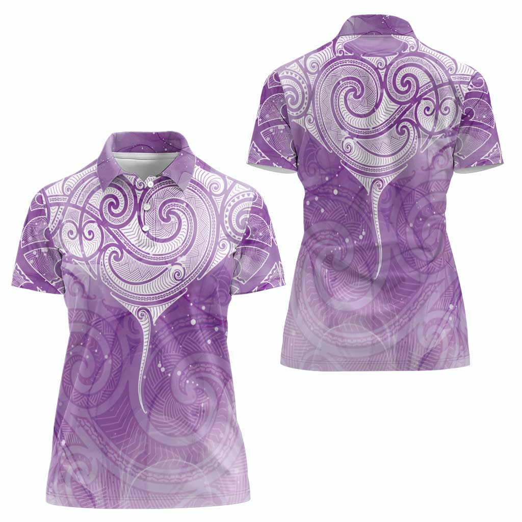 Epilepsy Awareness Maori Aotearoa Women Polo Shirt Manta Ray - Purple Glaze - Polynesian Pride