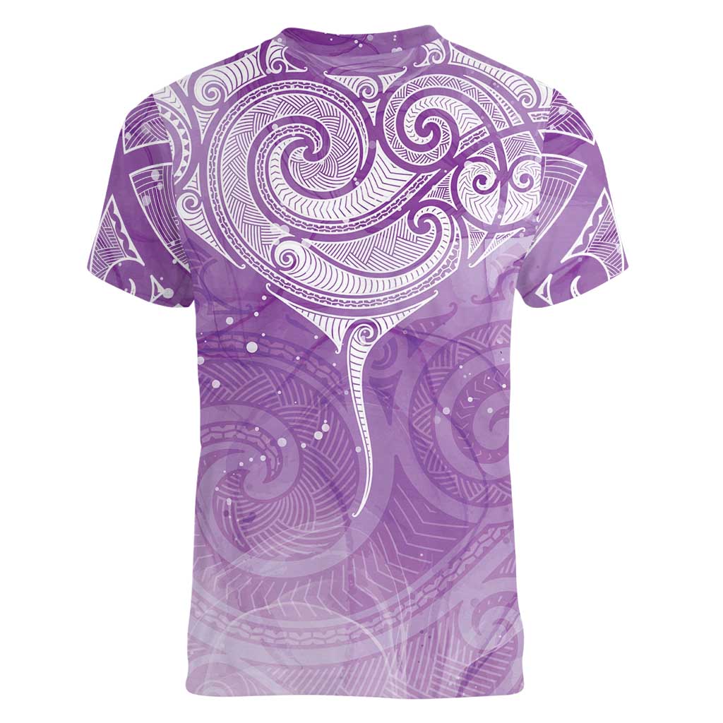 Epilepsy Awareness Maori Aotearoa Women V-Neck T-Shirt Manta Ray - Purple Glaze LT7 - Polynesian Pride