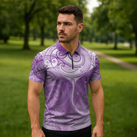 Epilepsy Awareness Maori Aotearoa Zipper Polo Shirt Manta Ray - Purple Glaze - Polynesian Pride